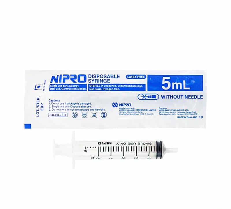 NIPRO ไซริงค์พลาสติก แบบไม่ติดเข็ม 5 cc (1ชิ้น)