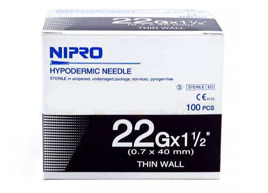 NIPRO เข็มฉีดยา ขนาด 22G x 1 1/2 นิ้ว (กล่อง)